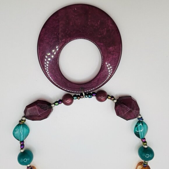 Chunky Necklace Purple Teal Plum Beaded Statement Necklace 18” - Picture 2 of 4